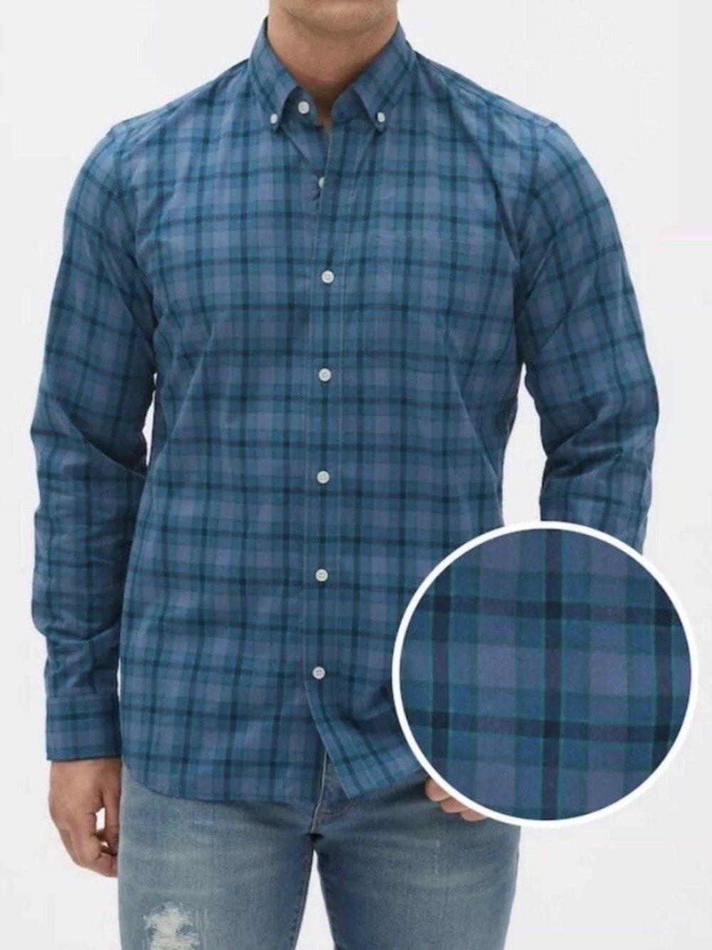 GAP Factory Plaid Poplin Slim Fit Button Down Oxford Shirt